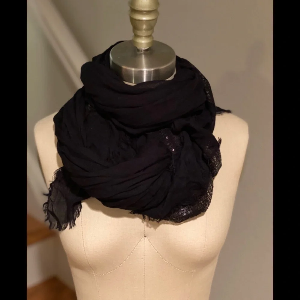 Michael Stars Black Gauzy Sequined Panel Scarf​​​​​​​​​